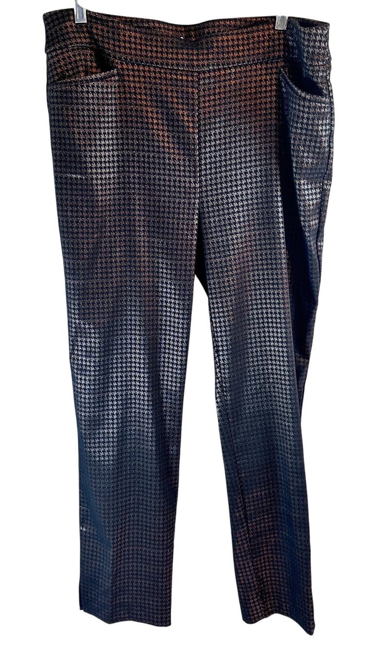 Chico’s 2.5R Metallic Brown black Houndstooth Pants Size 14R Stretch Slim Fit